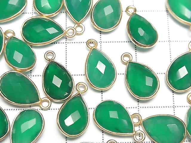 [Video] High Quality Green Onyx AAA Bezel Setting Faceted Pear Shape 13x9mm 18KGP 2pcs