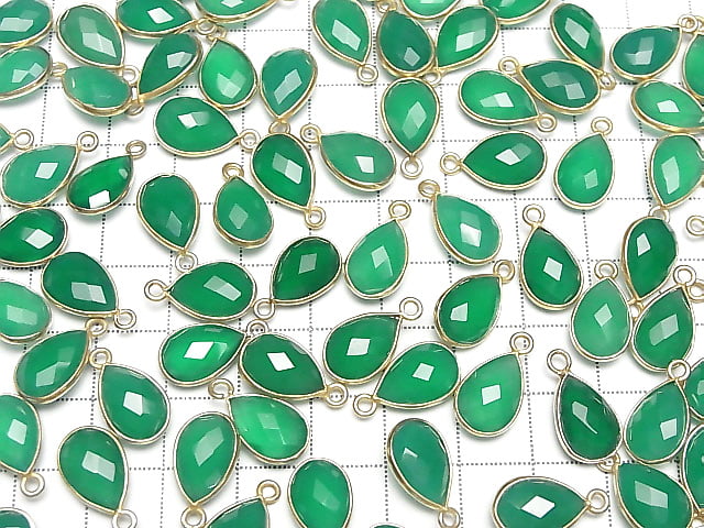 [Video] High Quality Green Onyx AAA Bezel Setting Faceted Pear Shape 13x9mm 18KGP 2pcs