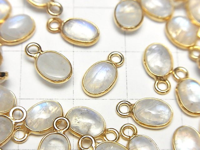 [Video]High Quality Rainbow Moonstone AAA Bezel Setting Oval 7x5mm 18KGP 5pcs