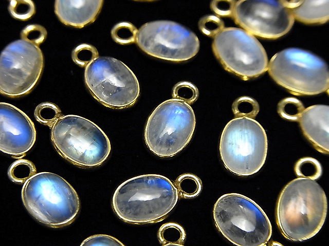 [Video]High Quality Rainbow Moonstone AAA Bezel Setting Oval 7x5mm 18KGP 5pcs