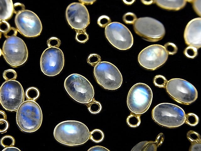 [Video]High Quality Rainbow Moonstone AAA Bezel Setting Oval 7x5mm 18KGP 5pcs