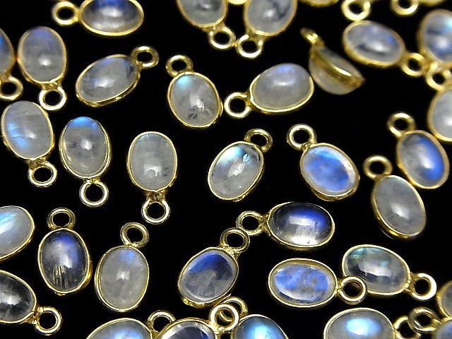 [Video]High Quality Rainbow Moonstone AAA Bezel Setting Oval 7x5mm 18KGP 5pcs