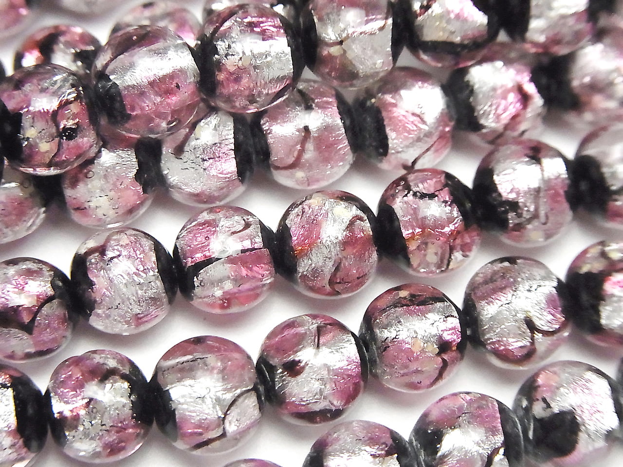 燈工琉璃珠 圓珠 8mm [粉紅x銀x黑/夜光型] 1/4 或 1串珠 (約14英吋/34公分)