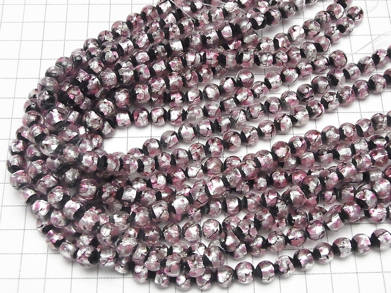 燈工琉璃珠 圓珠 8mm [粉紅x銀x黑/夜光型] 1/4 或 1串珠 (約14英吋/34公分)