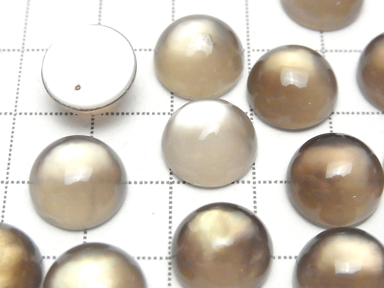 White Shell x Smoky Quartz AAA Round Cabochon 12x12mm 2pcs