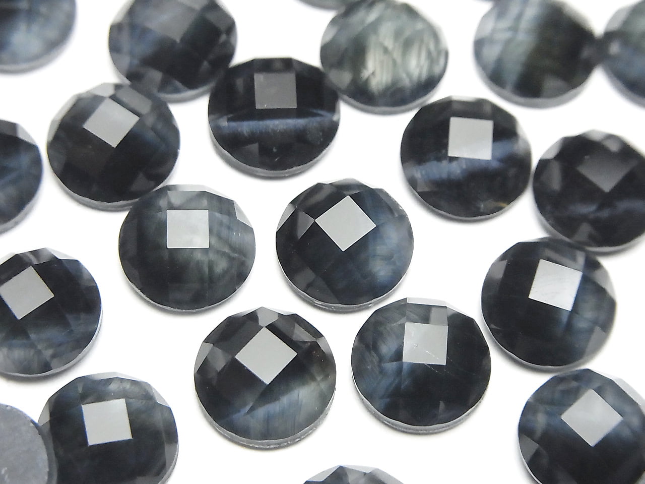 Blauer Tigerauge x Kristall AAA Rund facettierter Cabochon 10x10mm 3 Stück