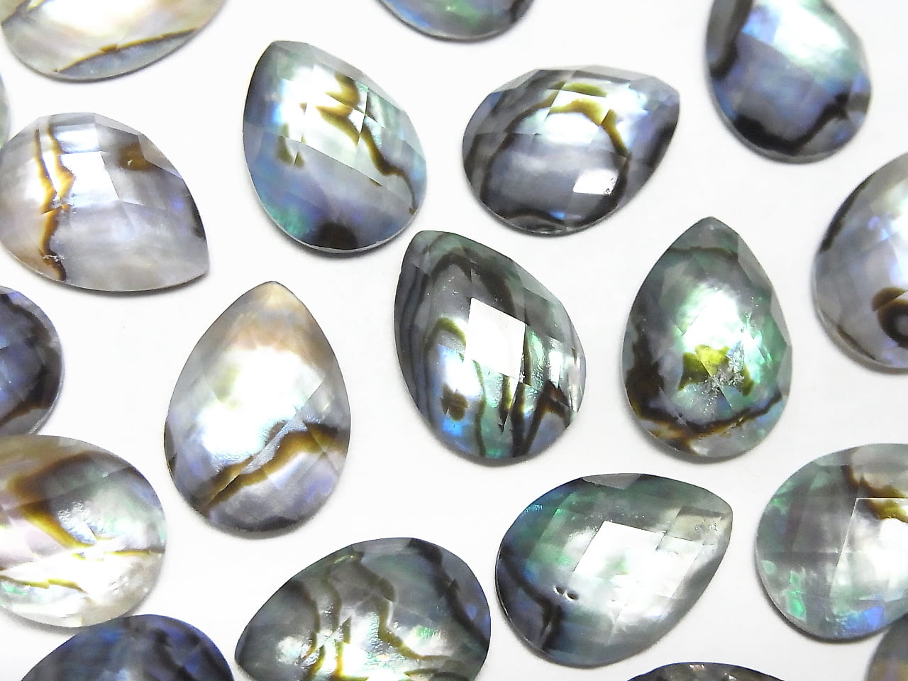 Abalone Shell x Crystal Quartz AAA- Pear Shape Faceted Cabochon 14x10mm 3pcs