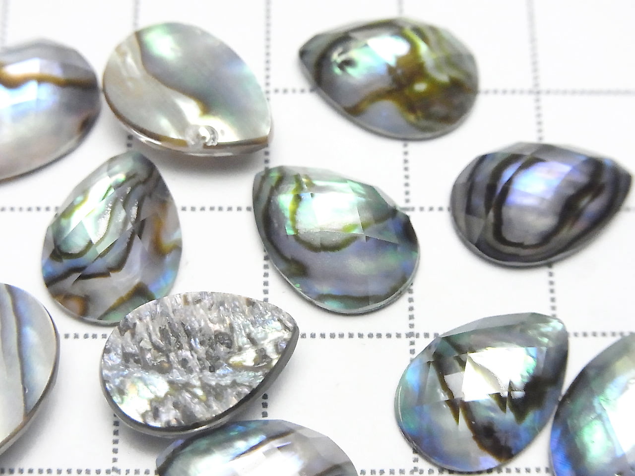 Abalone Shell x Crystal Quartz AAA- Pear Shape Faceted Cabochon 14x10mm 3pcs