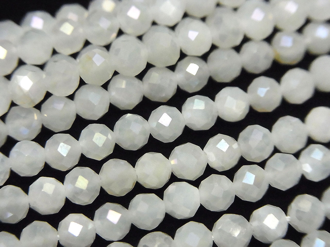 High Quality! White Moonstone AAA Faceted Round 4mm AB coating 1strand beads (aprx.15inch/36cm)