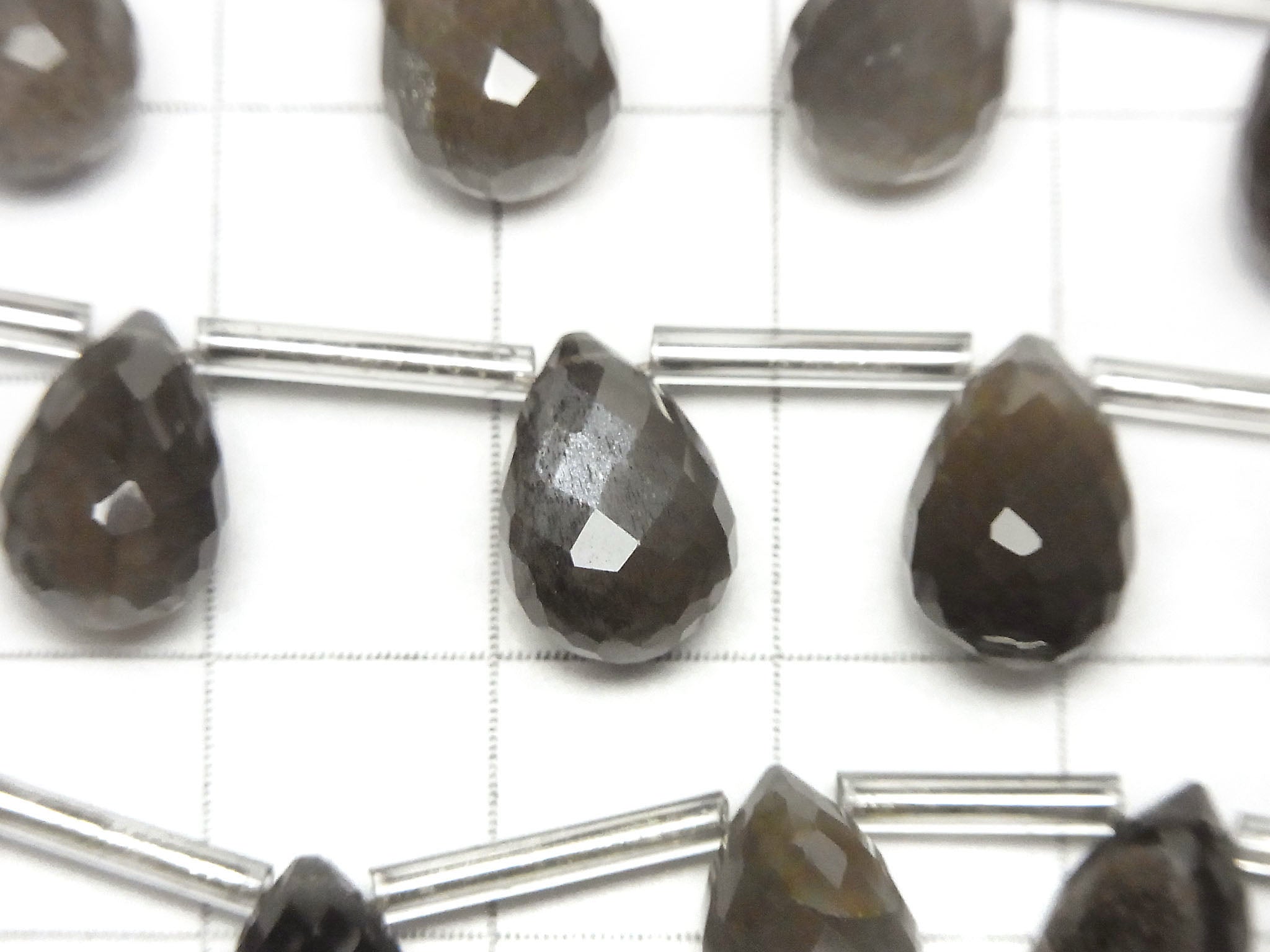 High Quality Silver Sheen Brown - Gray Moonstone AAA Drop Faceted Briolette 12 x 8 x 8 mm half or 1 strand (10 pcs)