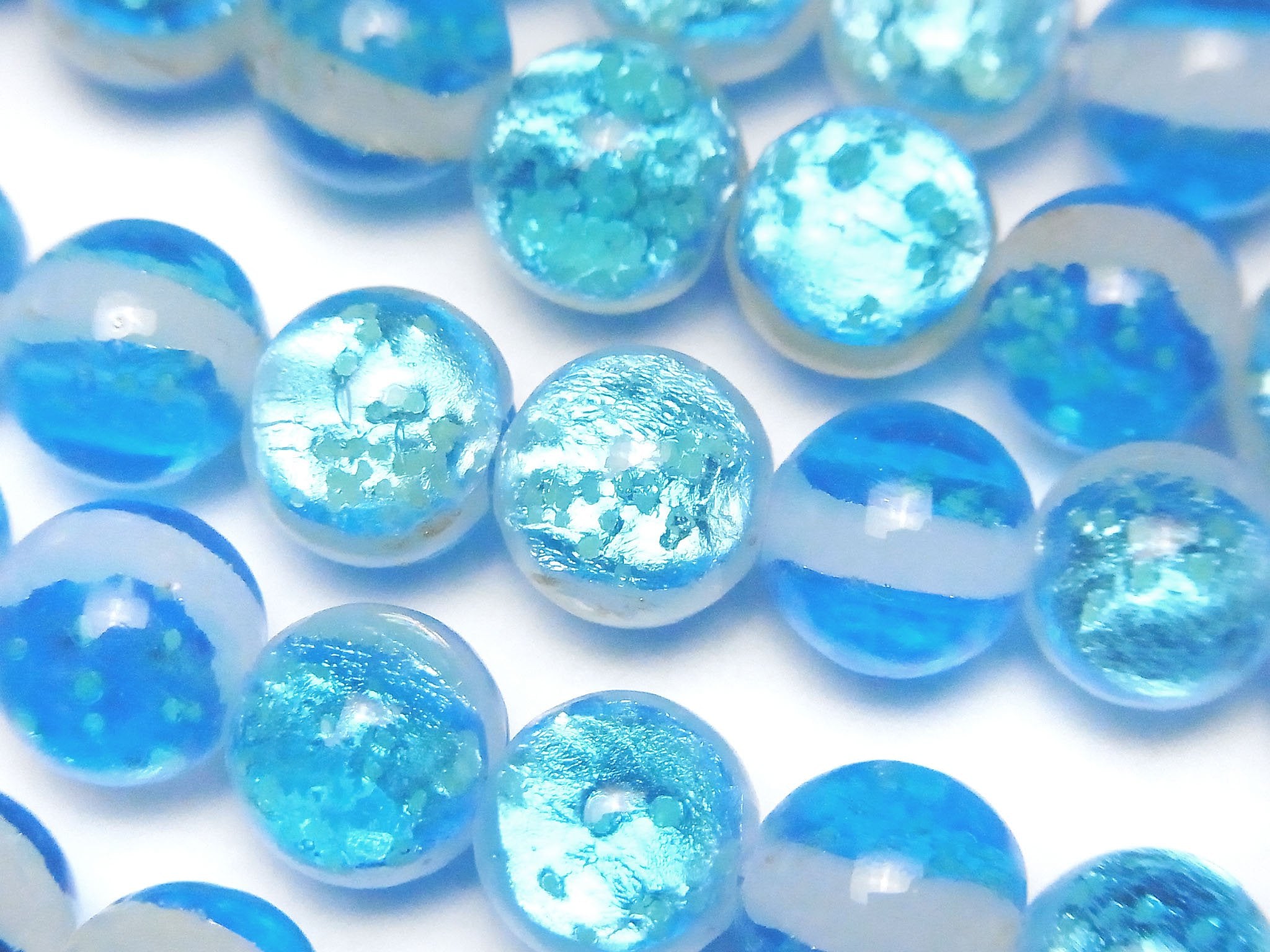 Lampwork Beads Round 10mm [Panali Blue/Luminous type] 1/4 or 1strand beads (approx. 15 inches/36 cm)