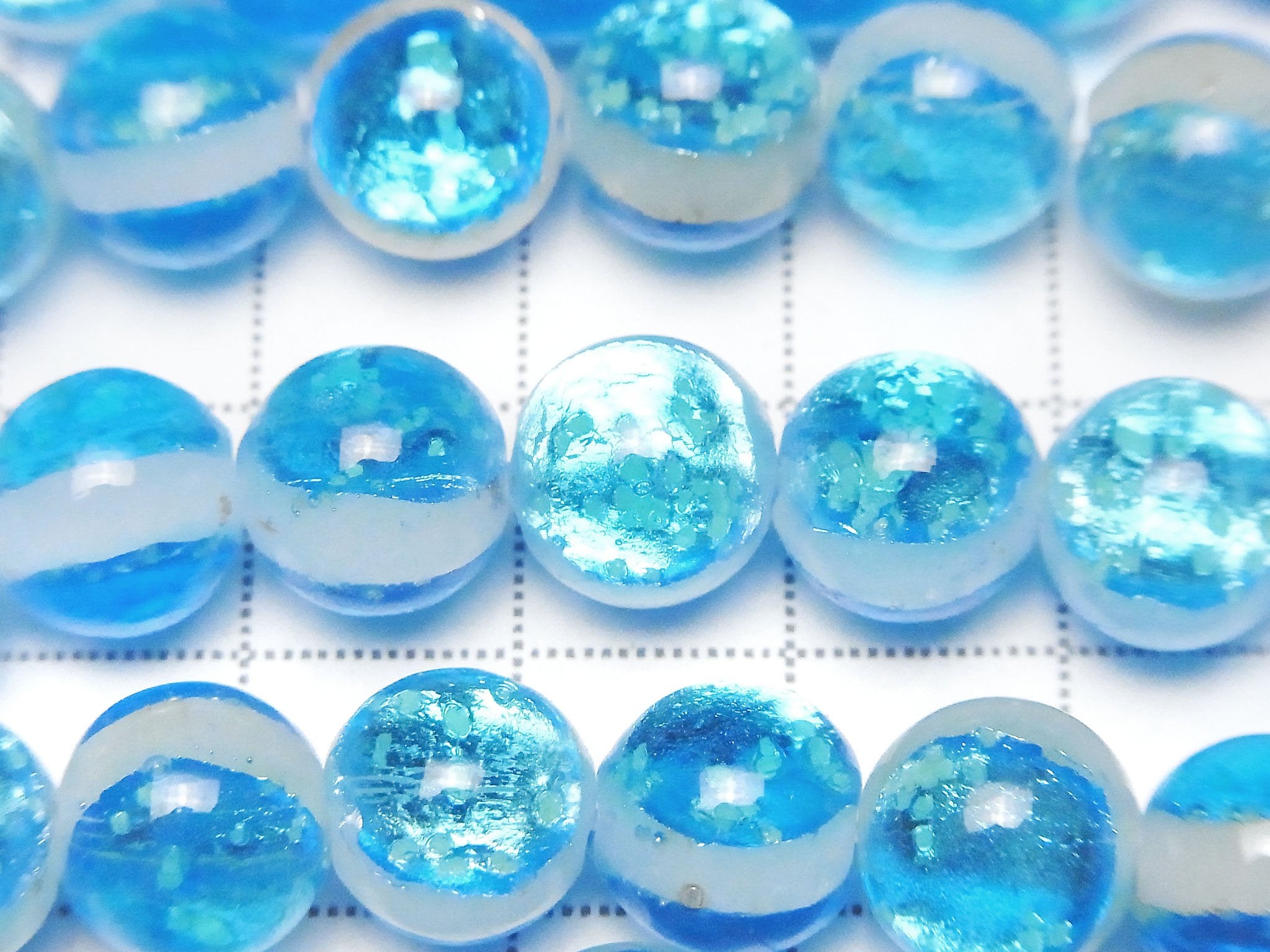 Lampwork Beads Round 10mm [Panali Blue/Luminous type] 1/4 or 1strand beads (approx. 15 inches/36 cm)