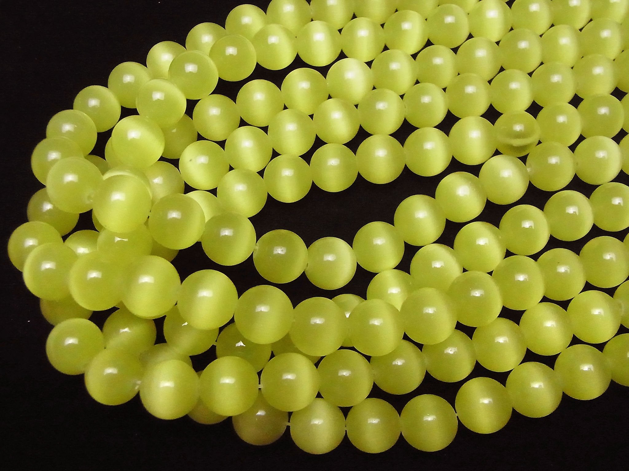 Lemon yellow color Cat's Eye Round 12mm 1strand beads (aprx.14inch/34cm)