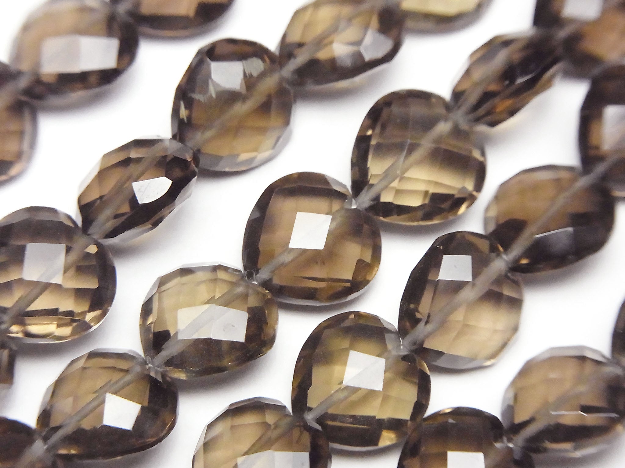高品質煙水晶 AAA - 垂直孔心形切割 10x10mm 半串或 1 串珠（約 6 英寸 / 16 公分）