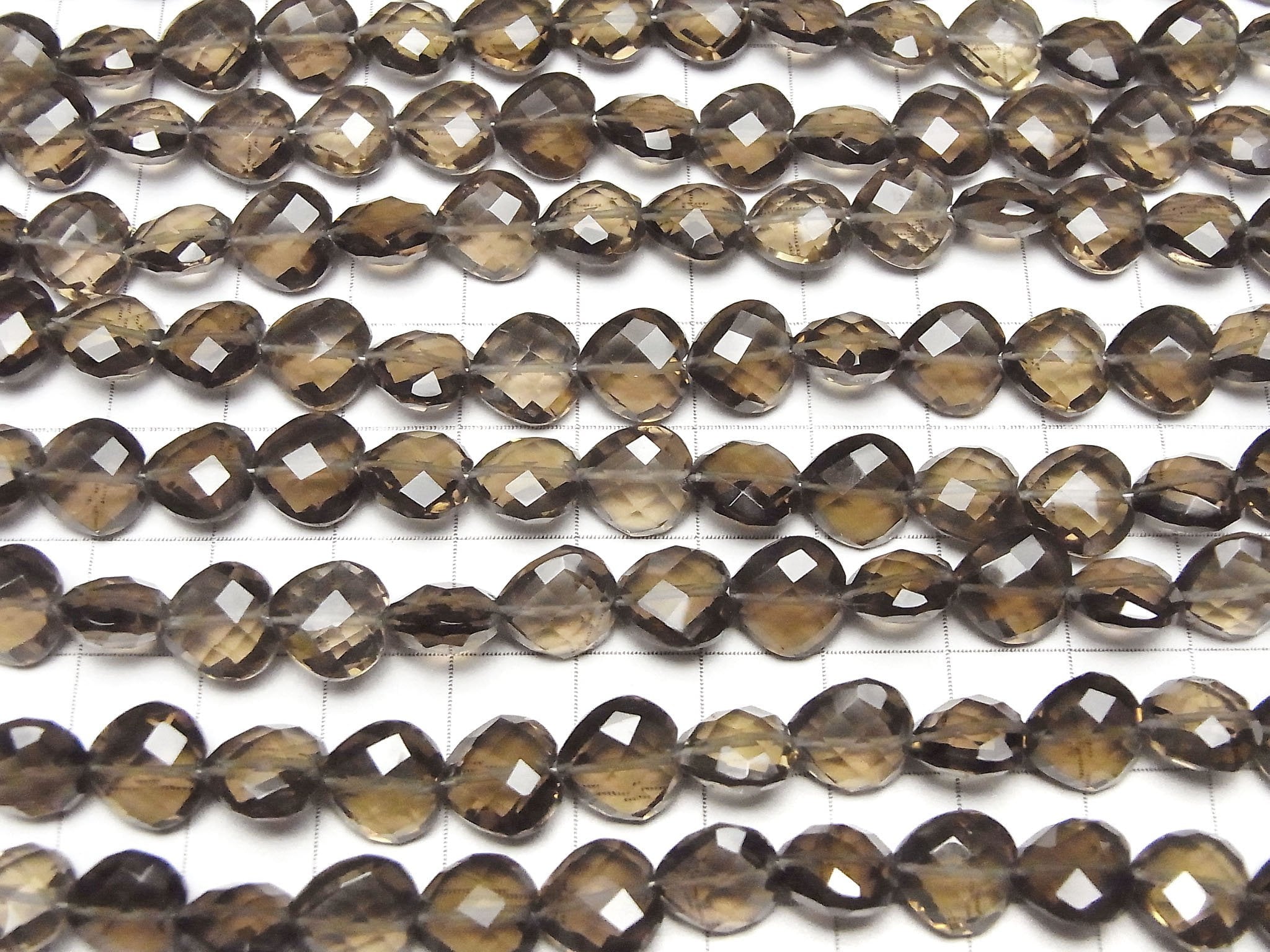 高品質煙水晶 AAA - 垂直孔心形切割 10x10mm 半串或 1 串珠（約 6 英寸 / 16 公分）