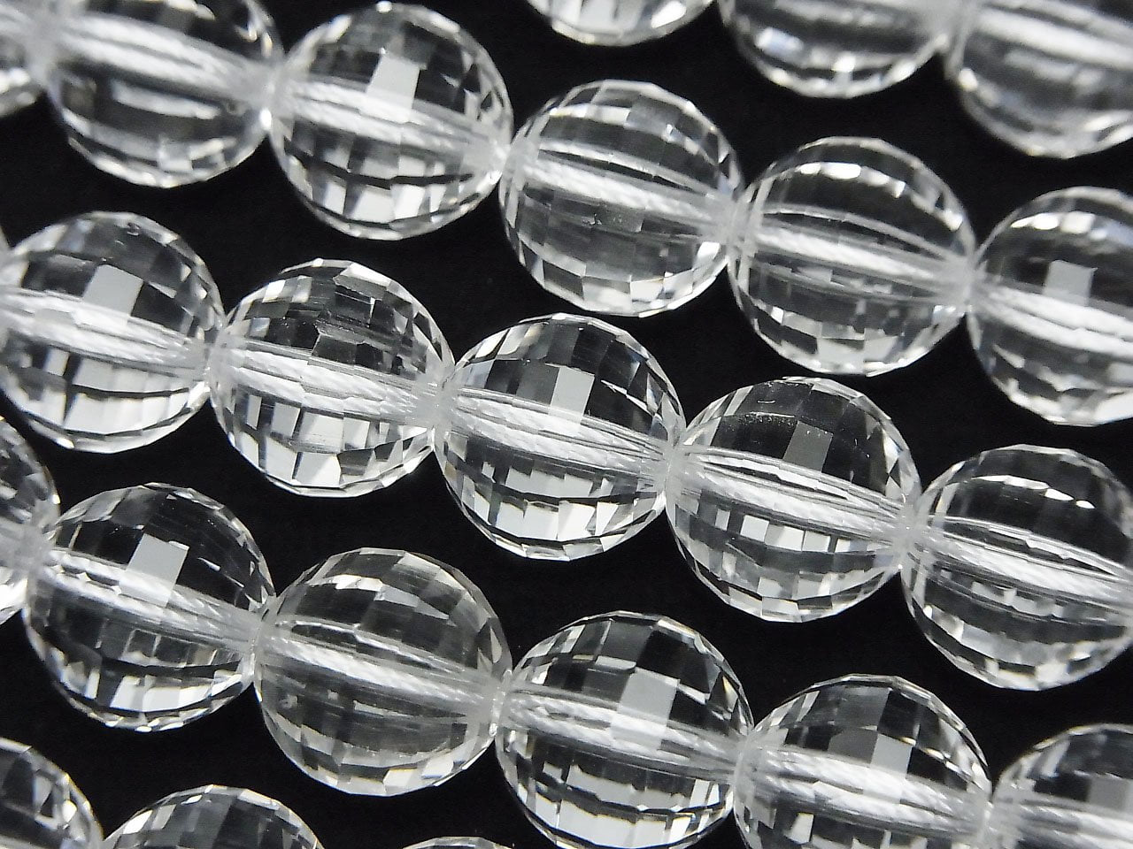 高品質！水晶石英 AAA+ 鏡面刻面圓珠 10mm「特殊切割」1/4 或 1 串珠（約 15 英寸/36 公分）