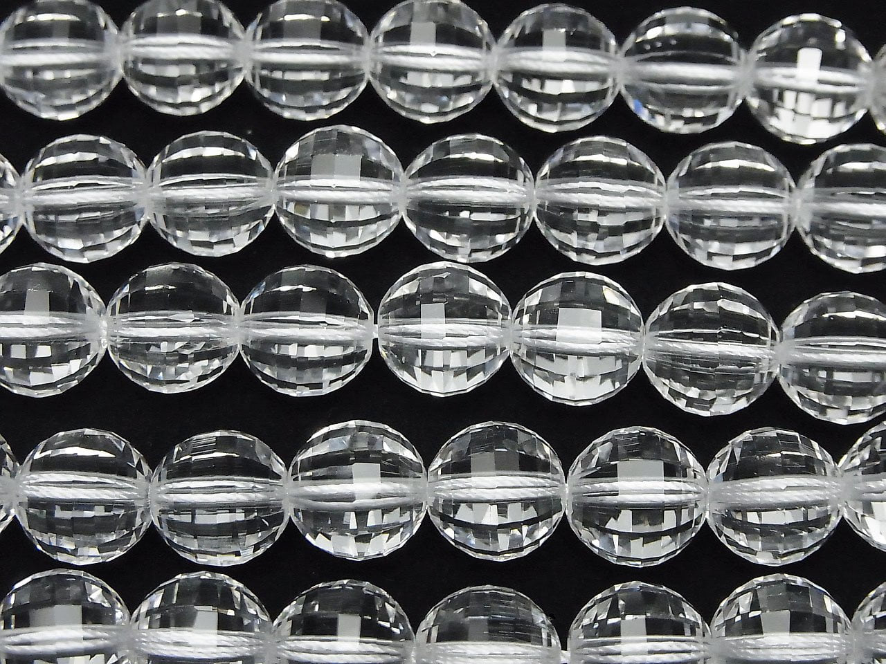 高品質！水晶石英 AAA+ 鏡面刻面圓珠 10mm「特殊切割」1/4 或 1 串珠（約 15 英寸/36 公分）