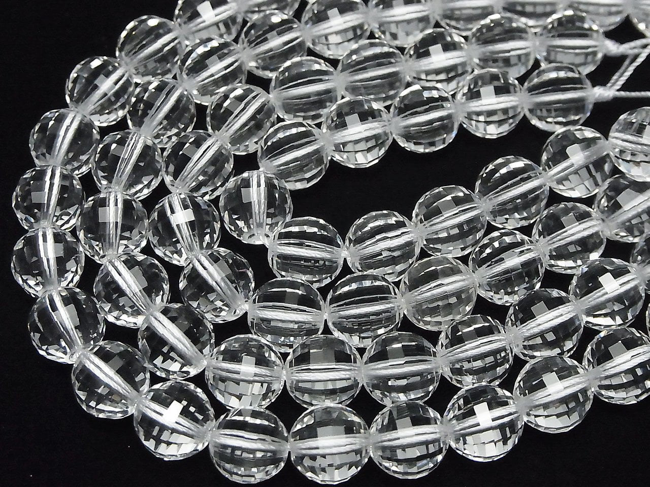高品質！水晶石英 AAA+ 鏡面刻面圓珠 10mm「特殊切割」1/4 或 1 串珠（約 15 英寸/36 公分）
