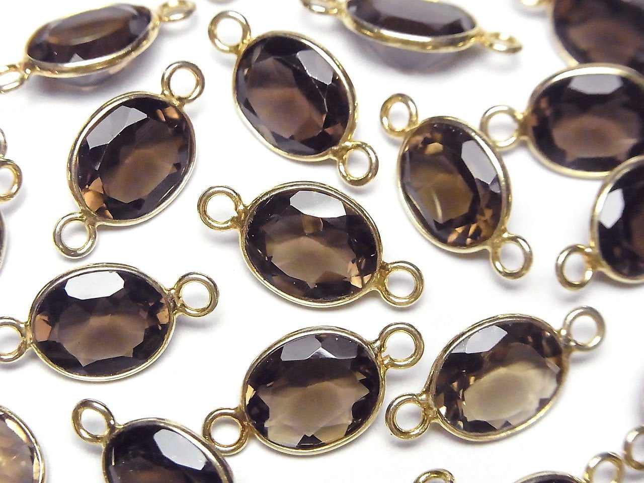 Hochwertiger Rauchquarz AAA Zargenfassung Oval facettiert 13x10mm [Beide Seiten] 18KGP 3 Stück