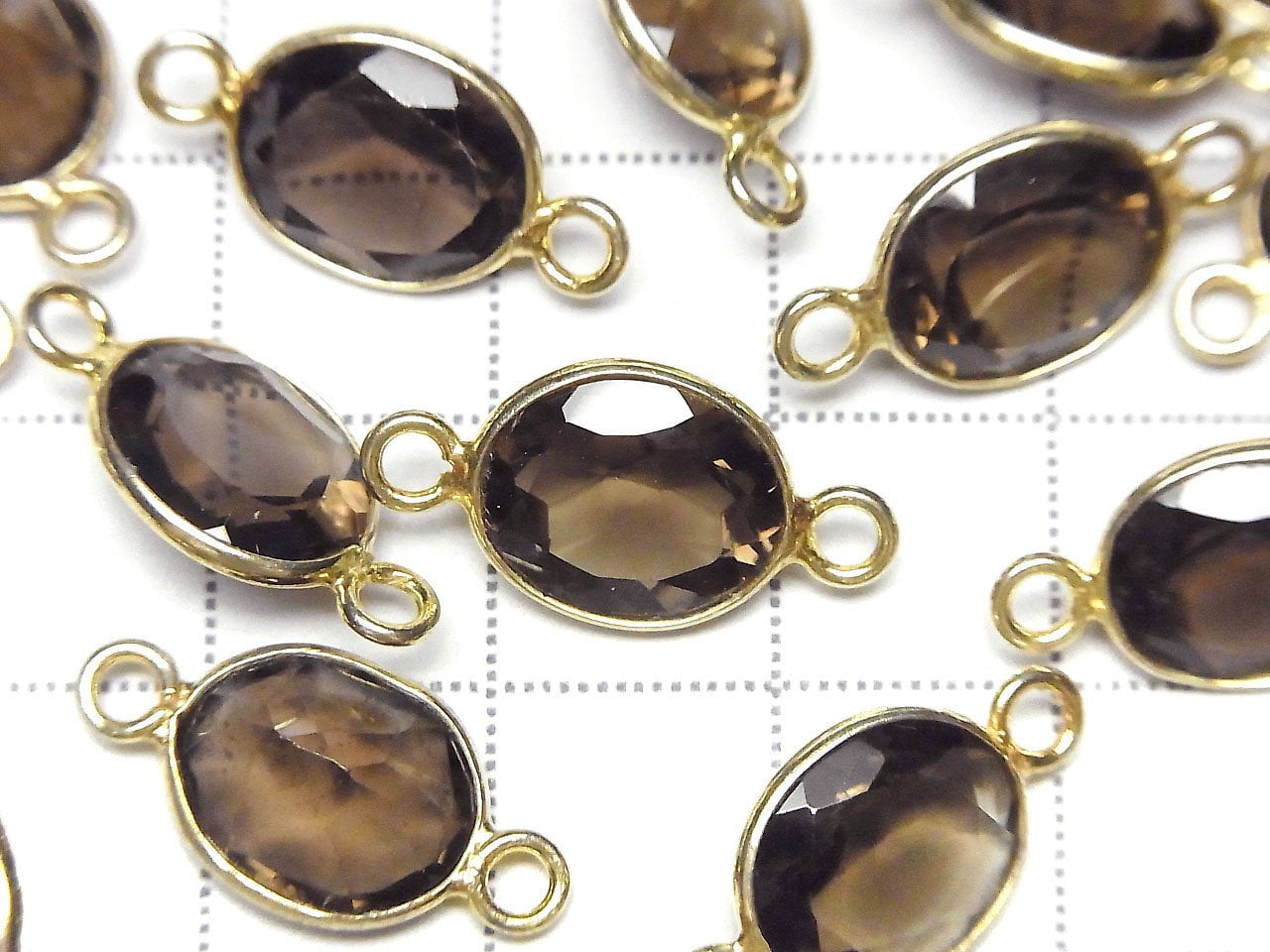 Hochwertiger Rauchquarz AAA Zargenfassung Oval facettiert 13x10mm [Beide Seiten] 18KGP 3 Stück