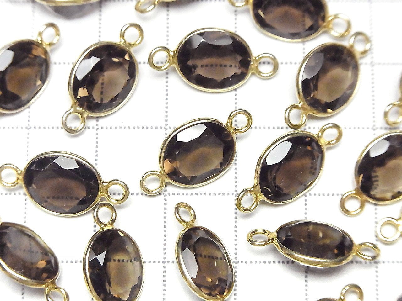 Hochwertiger Rauchquarz AAA Zargenfassung Oval facettiert 13x10mm [Beide Seiten] 18KGP 3 Stück