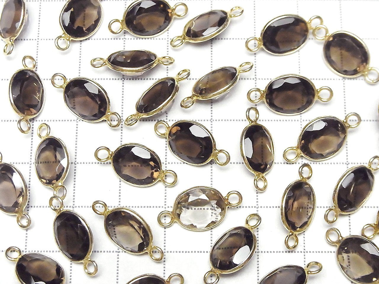 Hochwertiger Rauchquarz AAA Zargenfassung Oval facettiert 13x10mm [Beide Seiten] 18KGP 3 Stück