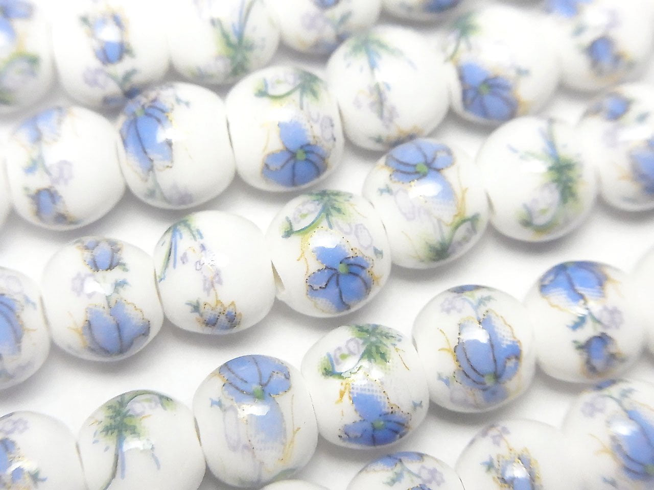 Perles en céramique rondes 8mm [Motif floral/Bleu] 1 fil de perles (env. 30,5cm/29cm)