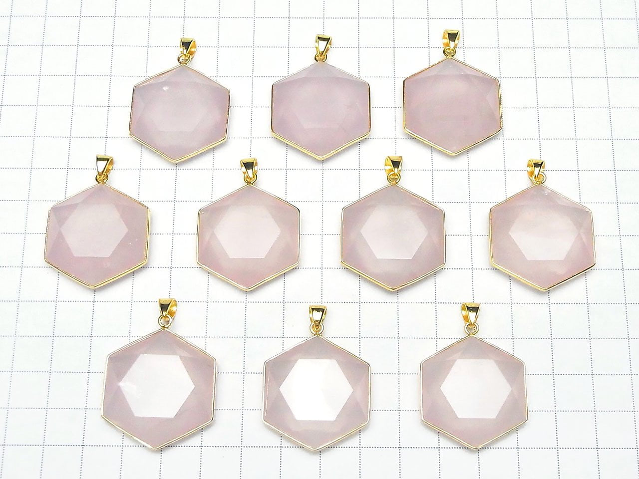 Quartz Rose AAA - Pendentif Hexagramme 32x29mm Plaqué Or 18K 1 pièce