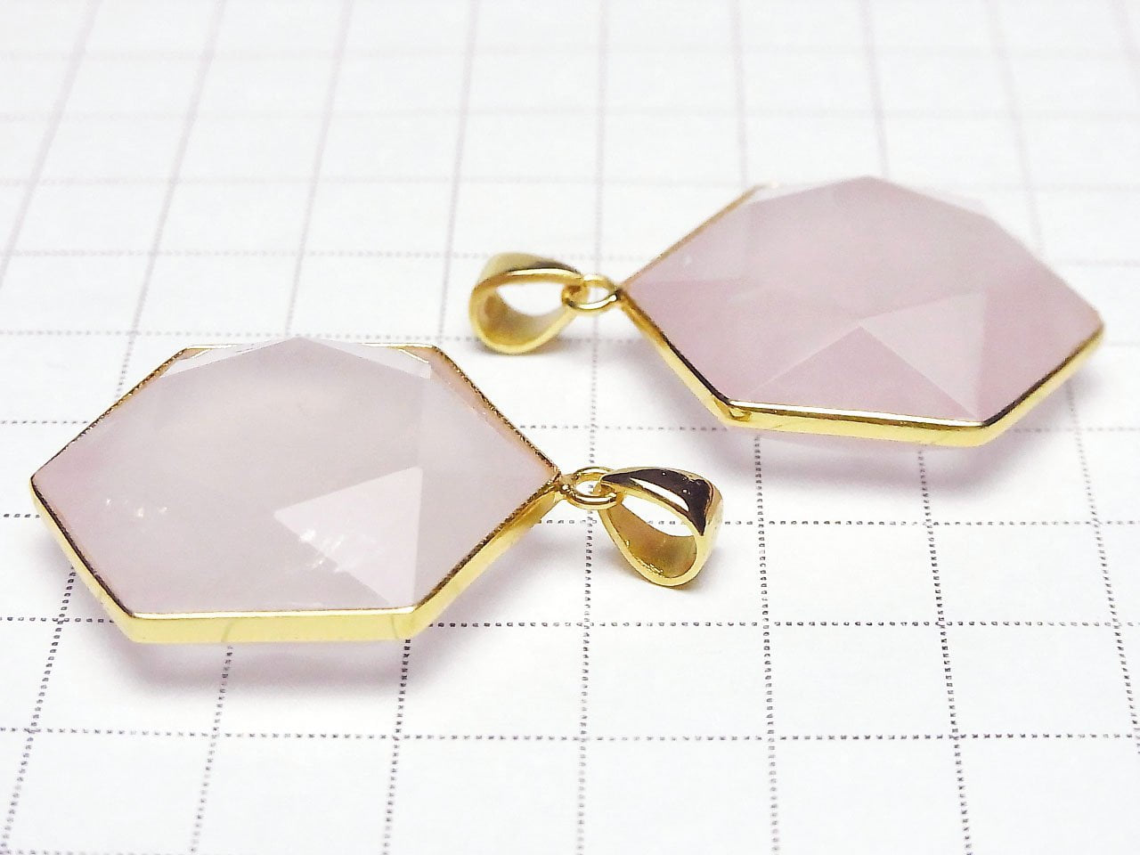 Quartz Rose AAA - Pendentif Hexagramme 32x29mm Plaqué Or 18K 1 pièce