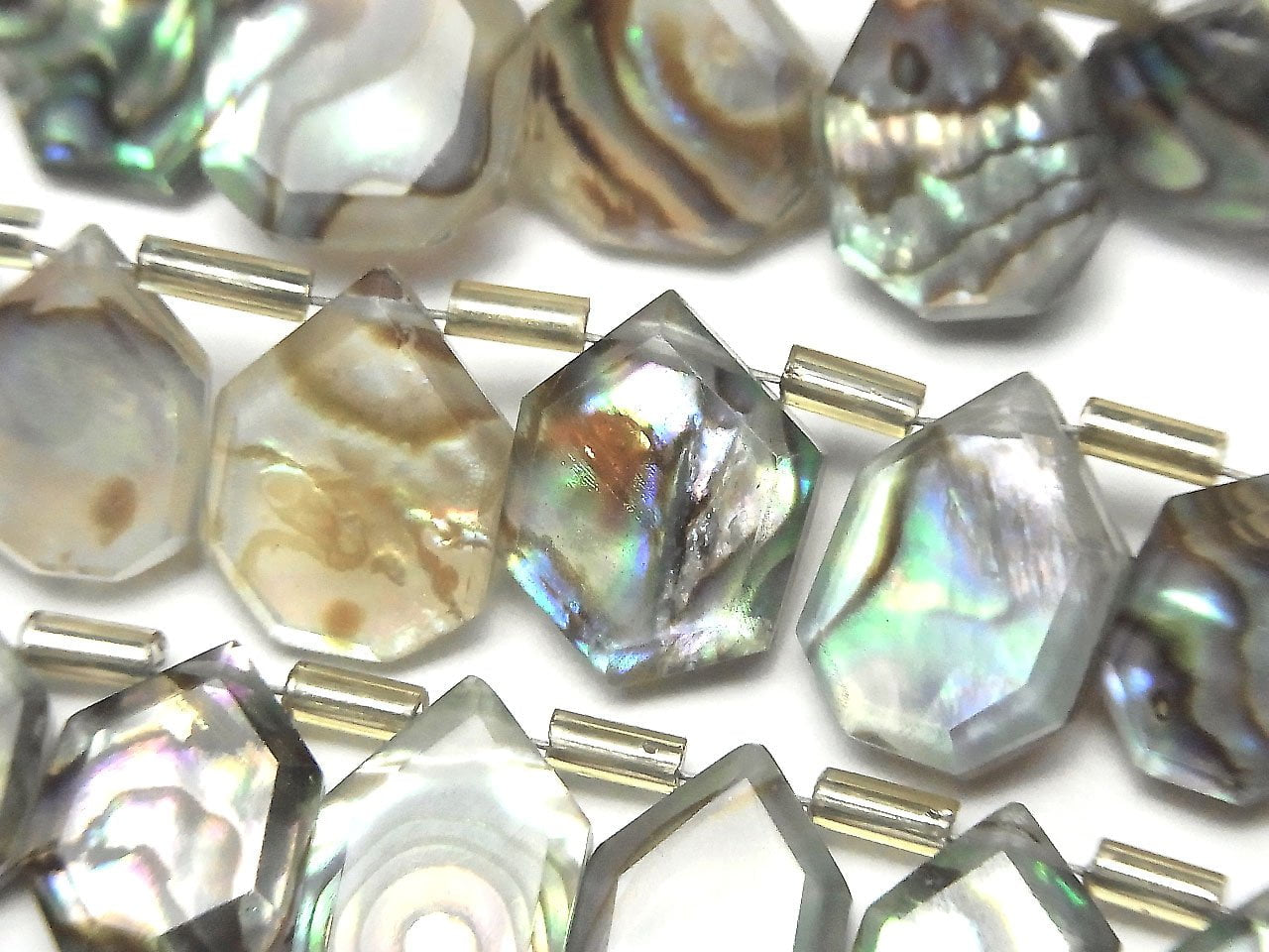 Abalone Shell x Crystal Quartz AAA Rough Slice Faceted 1strand beads (aprx.7inch / 18cm)