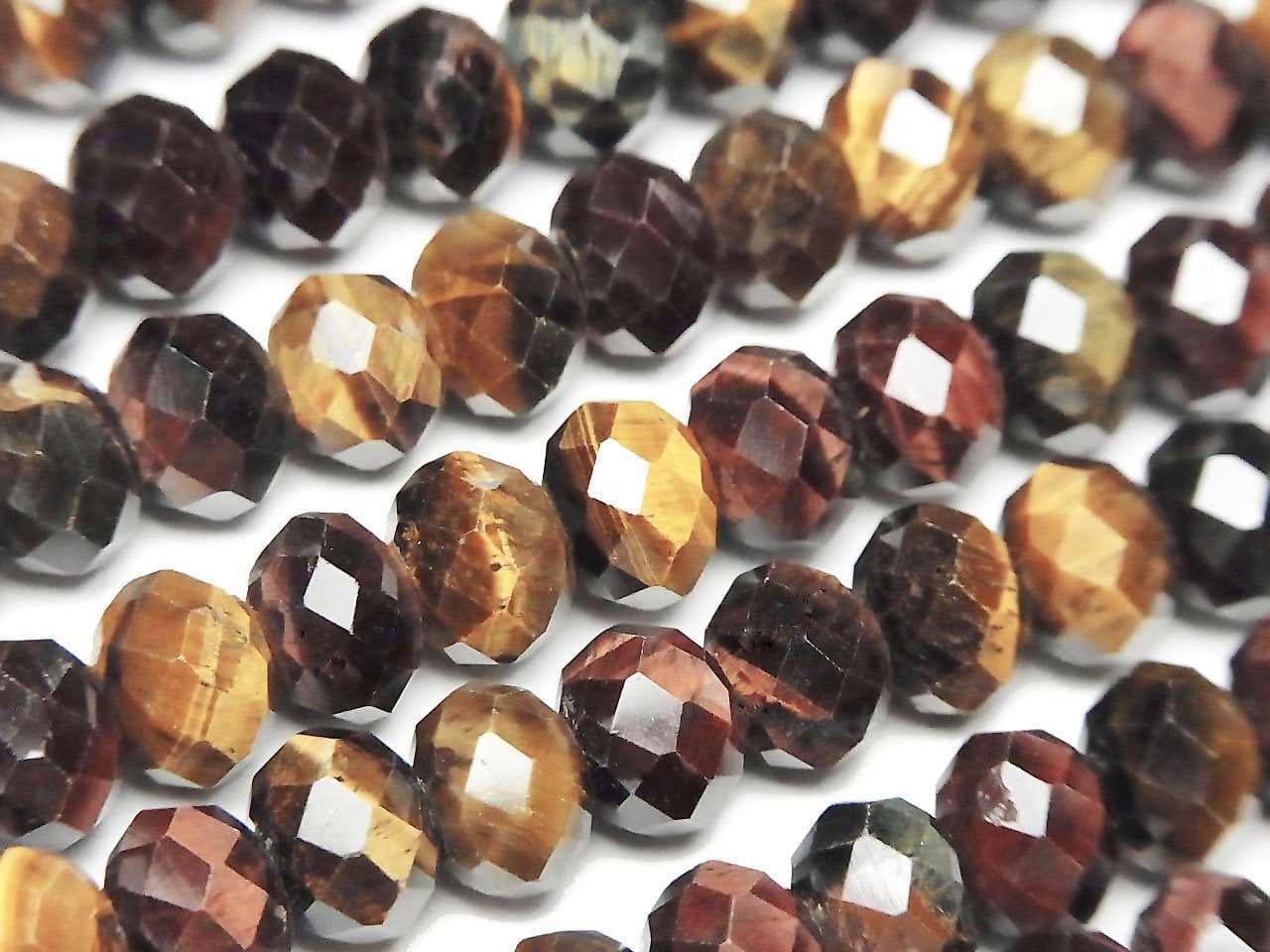Hochwertig! Tigerauge AA++ 3 Farben Mix Facettierte Knopf-Rondelle 8 x 8 x 6 halb oder 1 Strang Perlen (ca. 15 Zoll / 37 cm)