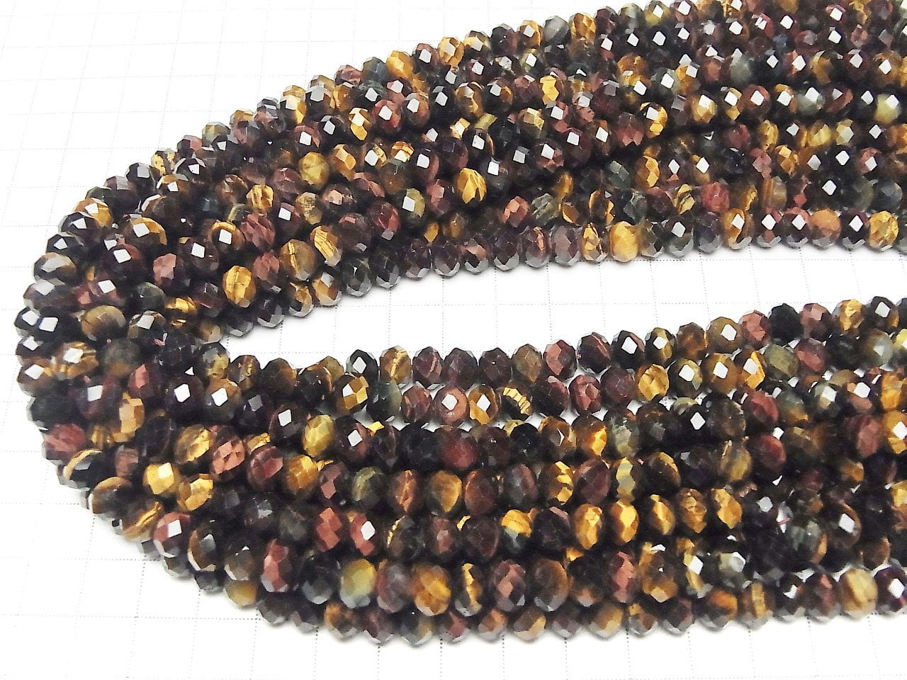 Hochwertig! Tigerauge AA++ 3 Farben Mix Facettierte Knopf-Rondelle 8 x 8 x 6 halb oder 1 Strang Perlen (ca. 15 Zoll / 37 cm)