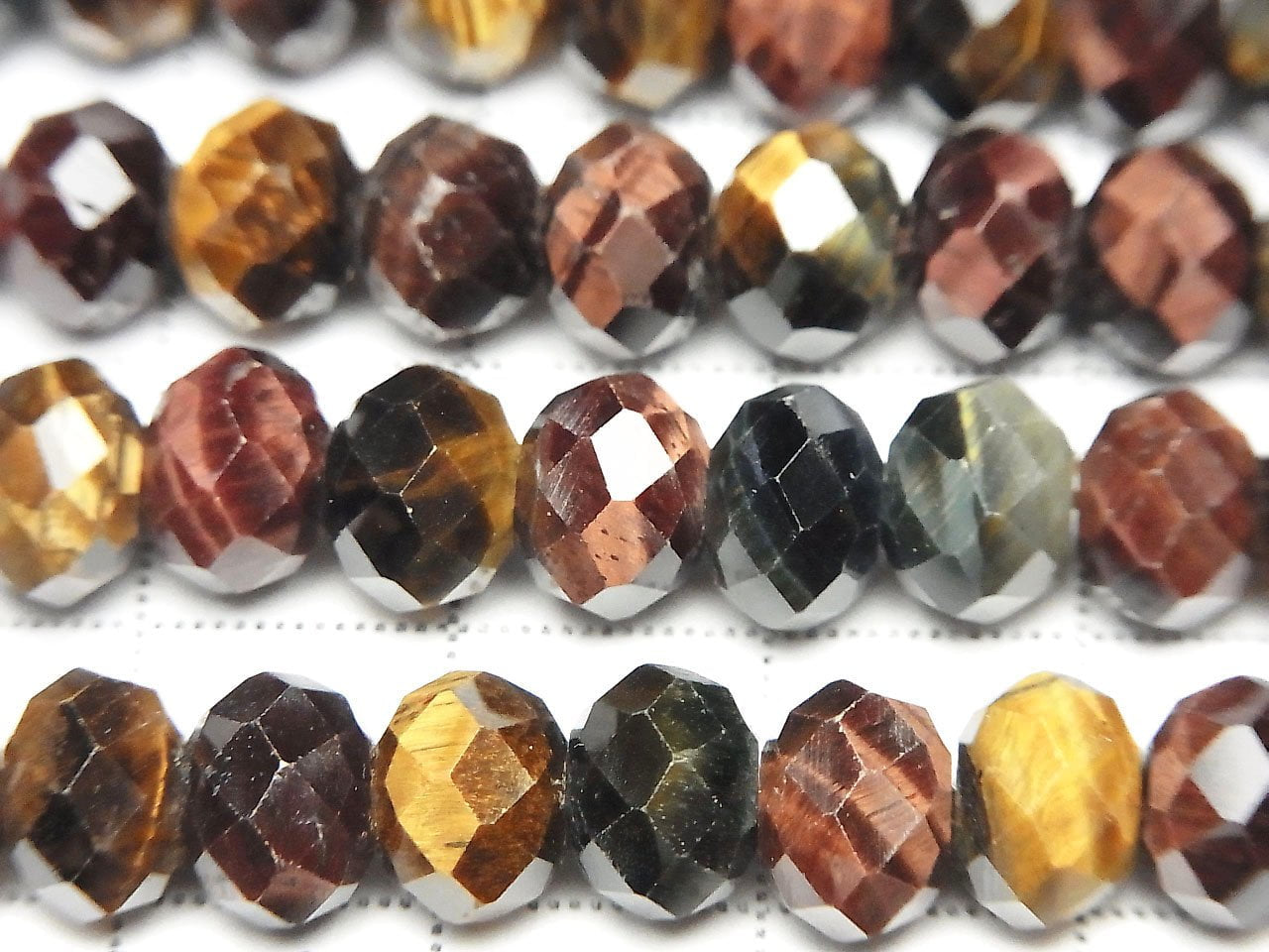 Hochwertig! Tigerauge AA++ 3 Farben Mix Facettierte Knopf-Rondelle 8 x 8 x 6 halb oder 1 Strang Perlen (ca. 15 Zoll / 37 cm)