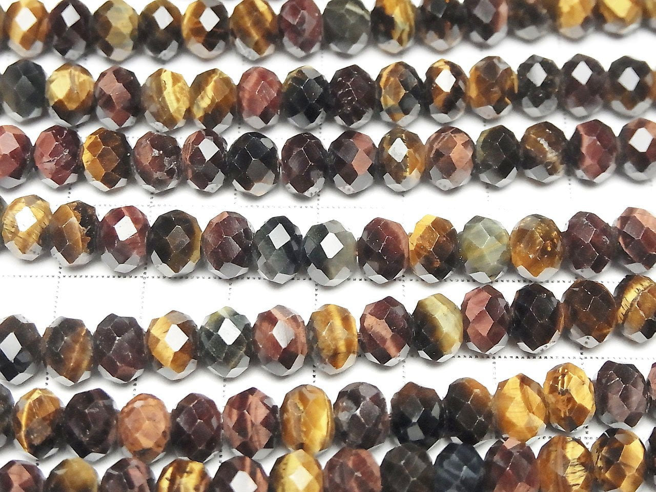Hochwertig! Tigerauge AA++ 3 Farben Mix Facettierte Knopf-Rondelle 8 x 8 x 6 halb oder 1 Strang Perlen (ca. 15 Zoll / 37 cm)