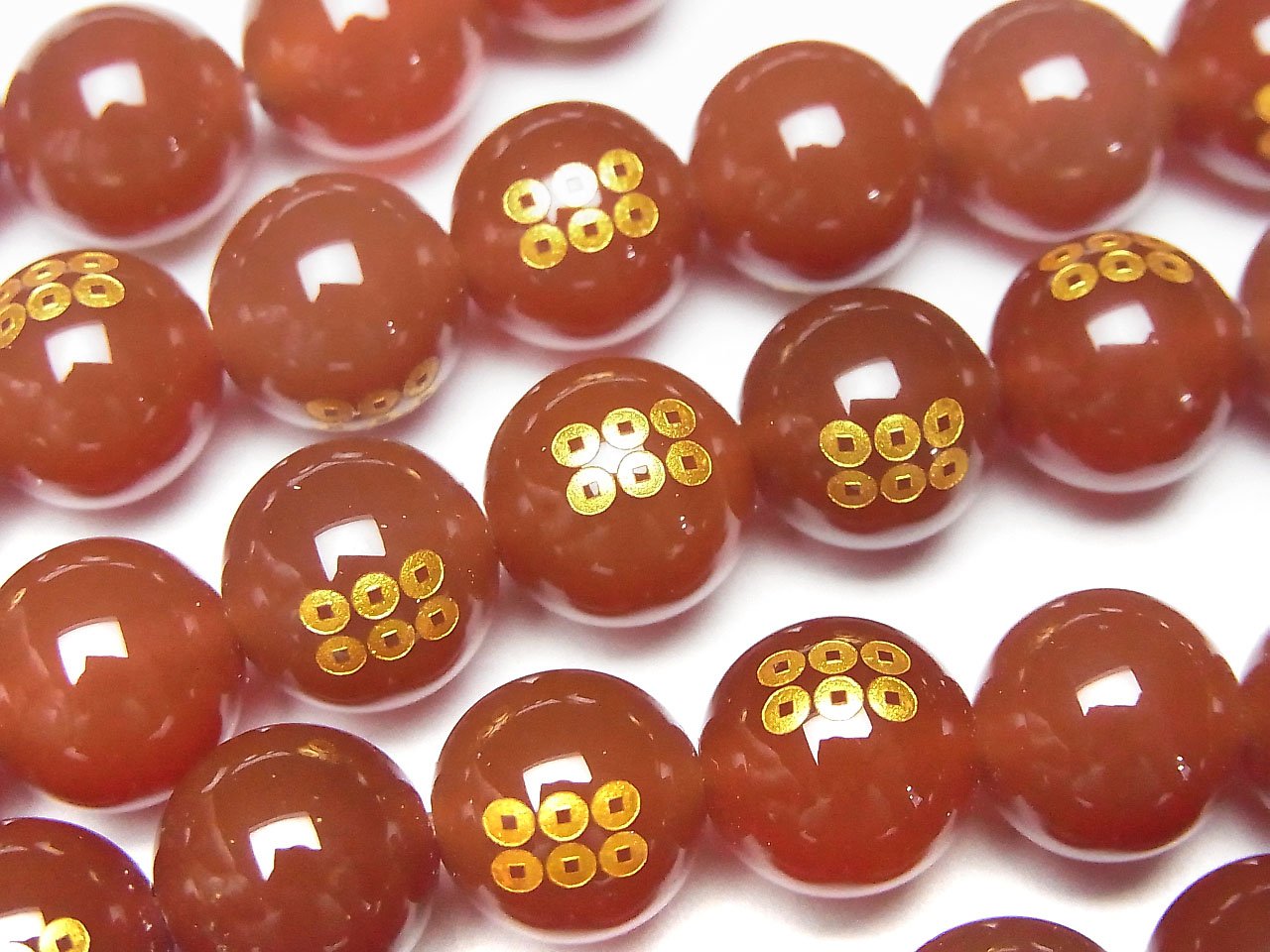 Golden! Crest of Sanada Yukimura (Ranmen Sanada) with Carving! Red Agate AAA Round 10 mm, 12 mm 1/4 or 1strand