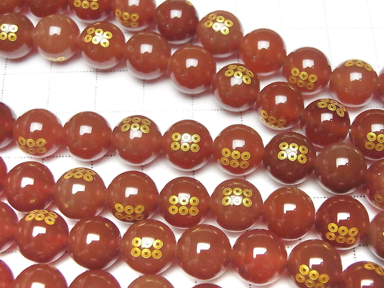 Golden! Crest of Sanada Yukimura (Ranmen Sanada) with Carving! Red Agate AAA Round 10 mm, 12 mm 1/4 or 1strand