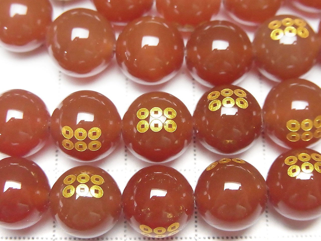 Golden! Crest of Sanada Yukimura (Ranmen Sanada) with Carving! Red Agate AAA Round 10 mm, 12 mm 1/4 or 1strand