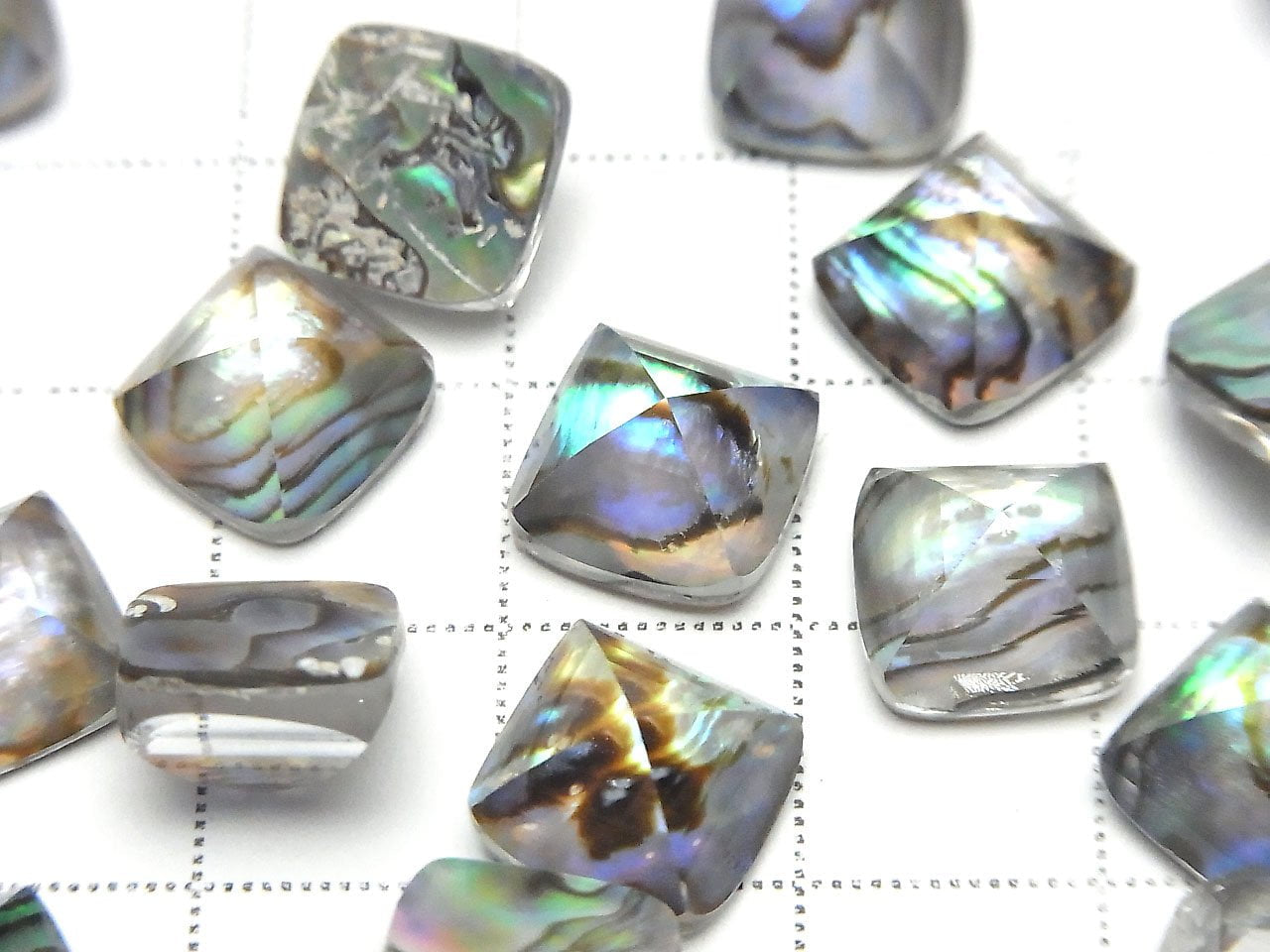 Abalone Shell x Crystal Quartz AAA Sugarloaf Cut 10x10mm 2pcs