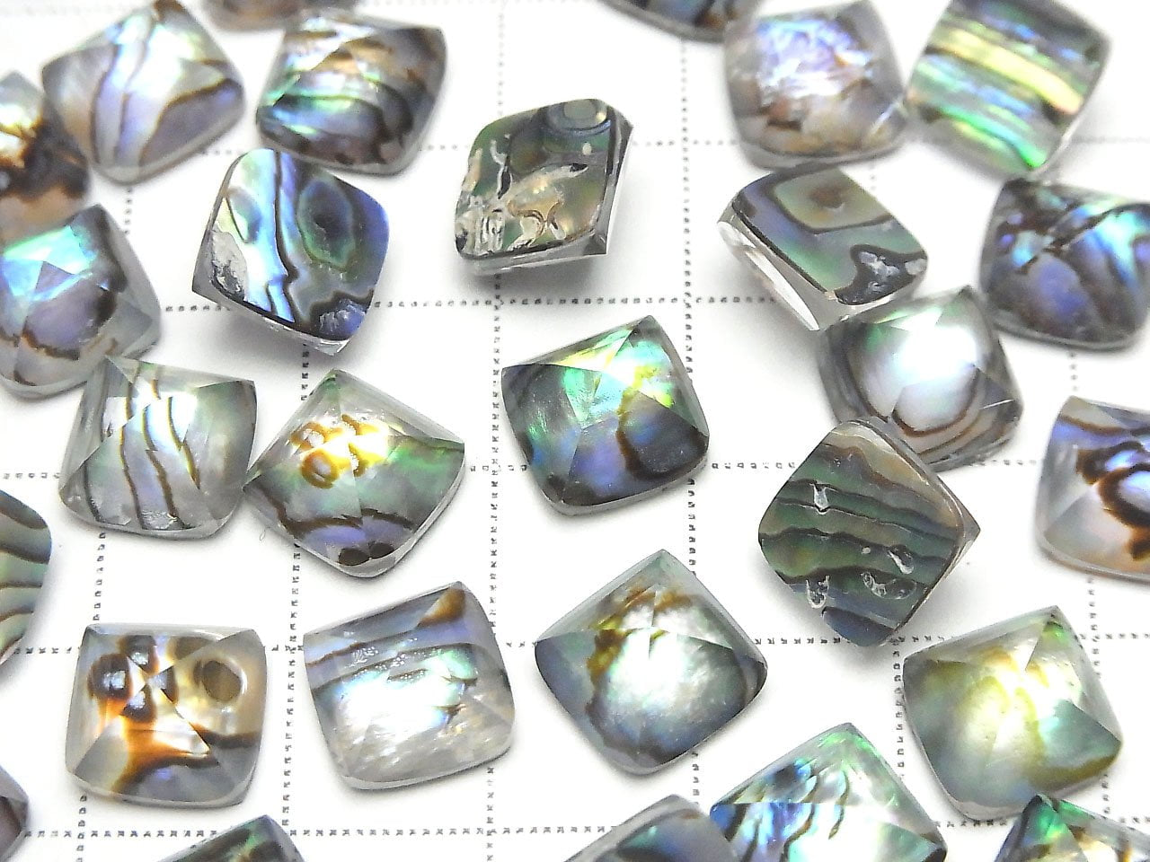 Abalone Shell x Crystal Quartz AAA Sugarloaf Cut 10x10mm 2pcs