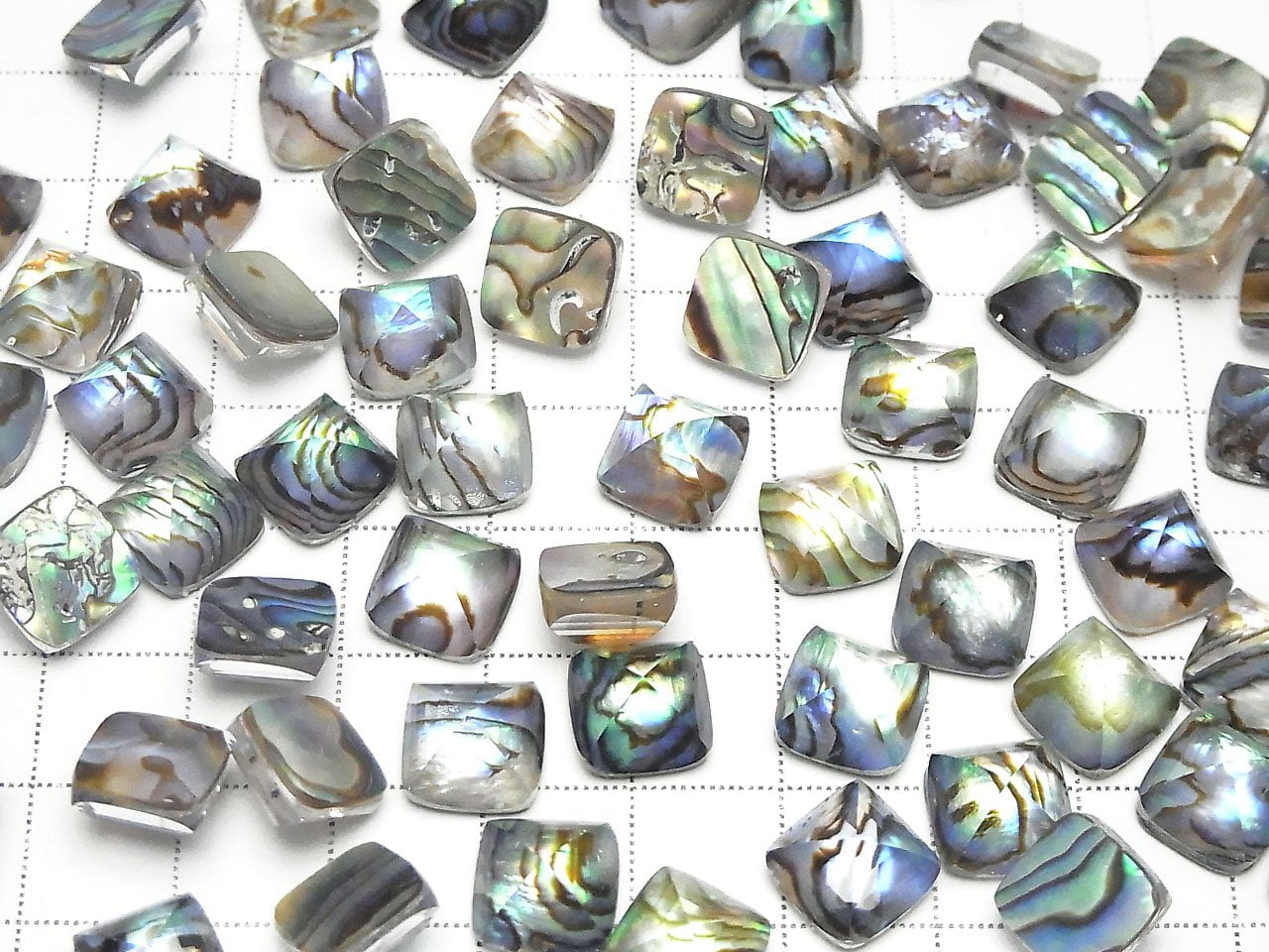 Abalone Shell x Crystal Quartz AAA Sugarloaf Cut 10x10mm 2pcs
