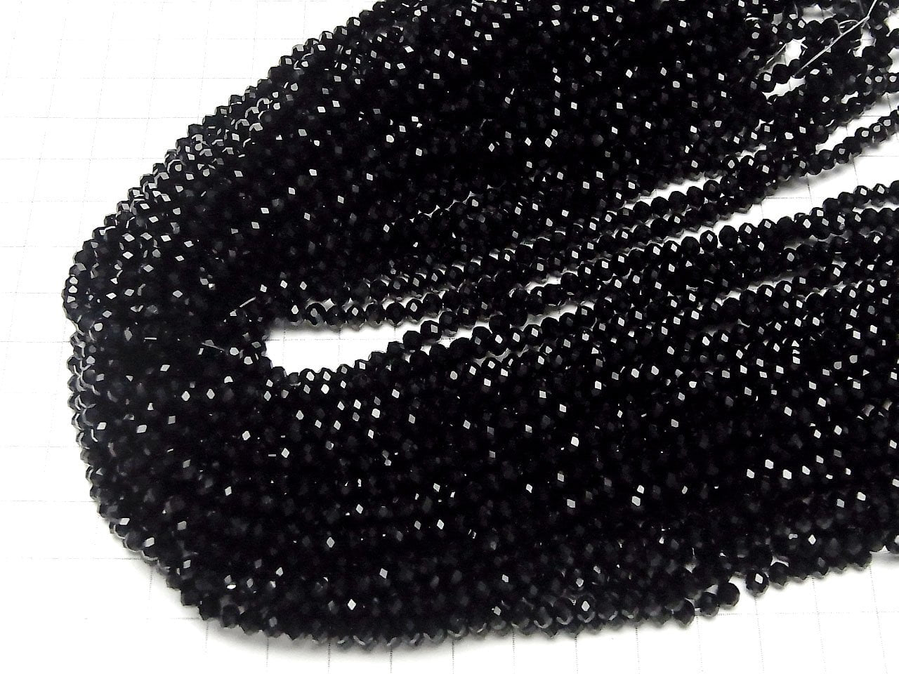Glass Beads Faceted Button Rondelle 4 x 4 x 3 mm Black 1strand beads (aprx.18 inch / 45 cm)