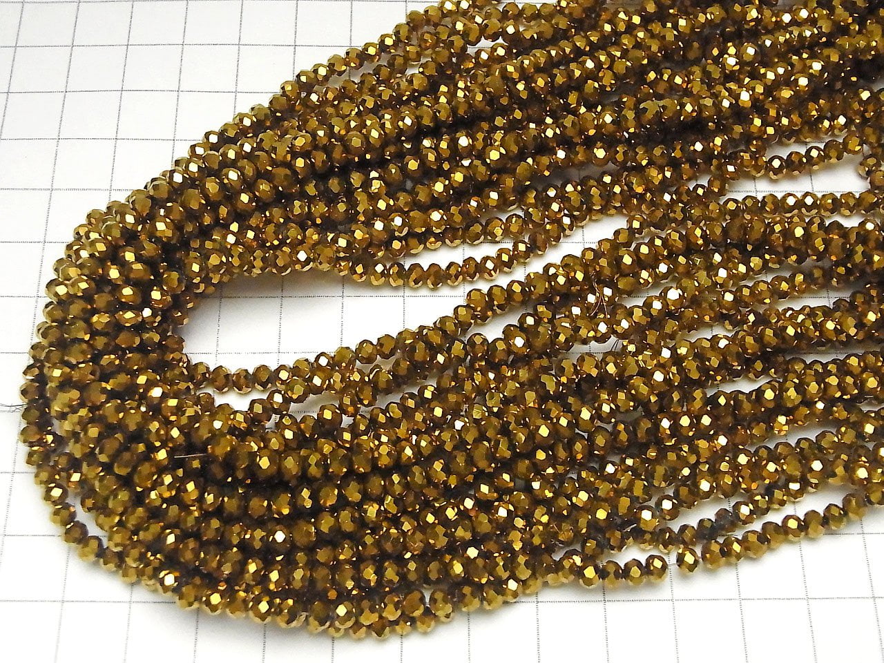 Glass Beads Faceted Button Rondelle 4 x 4 x 3 mm Gold 1strand beads (aprx.17 inch / 42 cm)