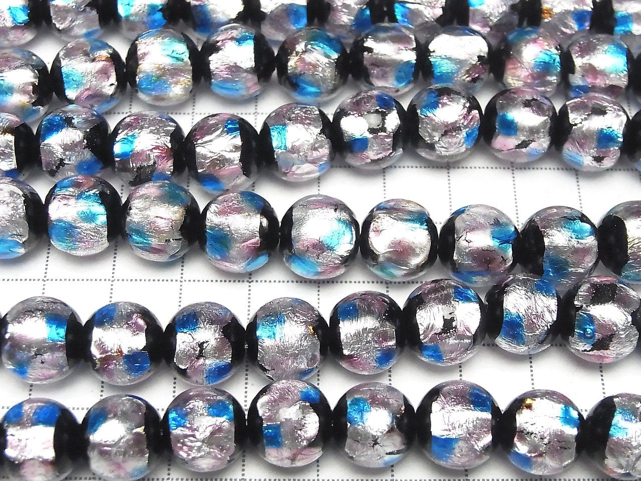 琉璃珠 圓形 12mm [粉紅色 x 淺藍色] 1/4 或 1串珠子 (約13英寸/32厘米)