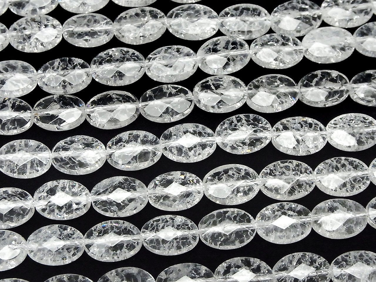 冰裂水晶刻面橢圓形 14x10x5mm 半串或 1 串珠子 (約 14 英寸/35 公分)
