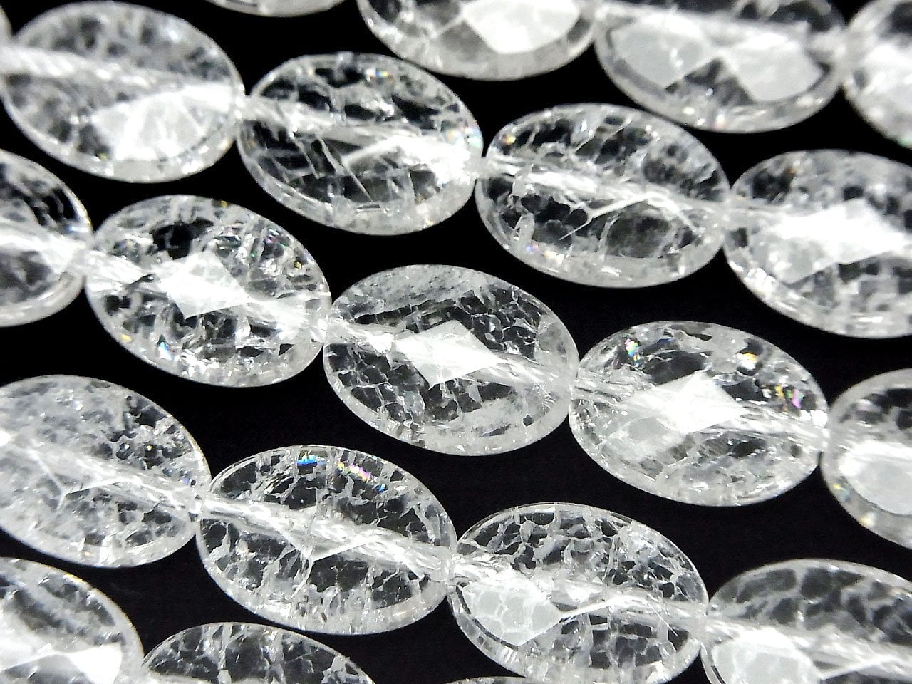 Cracked Crystal Quartz Faceted Oval 14x10x5mm half or 1strand beads (aprx.14inch/35cm)