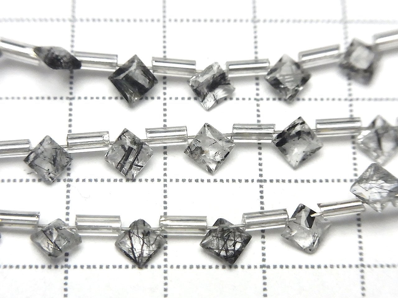 高品質碧璽髮晶 AAA 鑽石公主切割 5x5mm 1 串 (13顆)