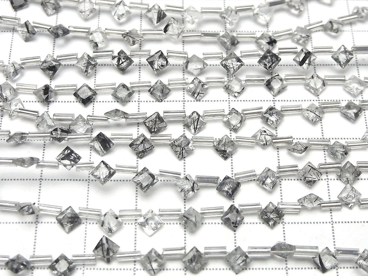 Hochwertiger Turmalinquarz AAA Diamant Prinzessschnitt 5x5mm 1 Strang (13 Stück)