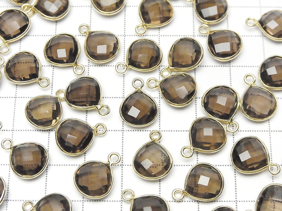 Quartz Fumé de Haute Qualité AAA, serti, forme Châtaigne 11x11mm, Plaqué Or 18K, 2 pièces
