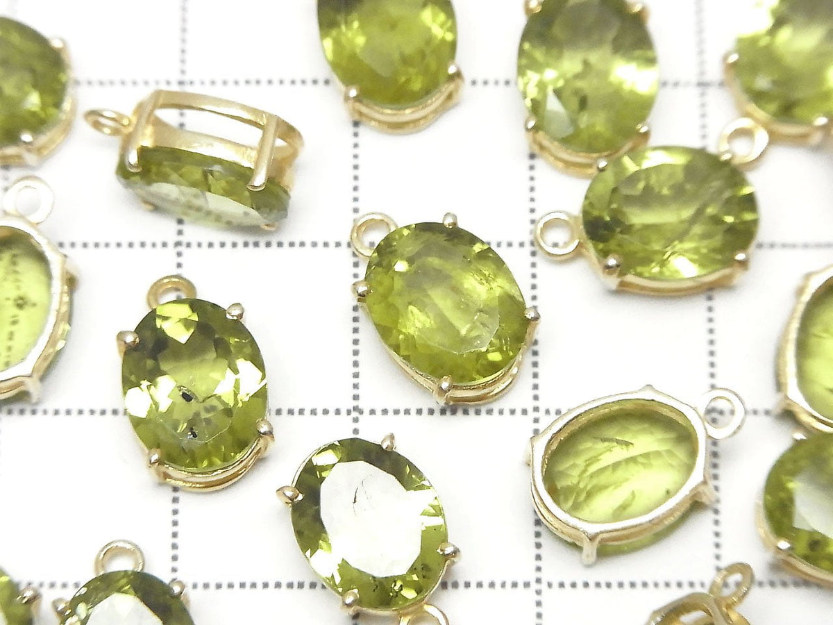 Péridot de haute qualité AAA serti clos ovale facetté 10x8mm 18KGP 1 pièce