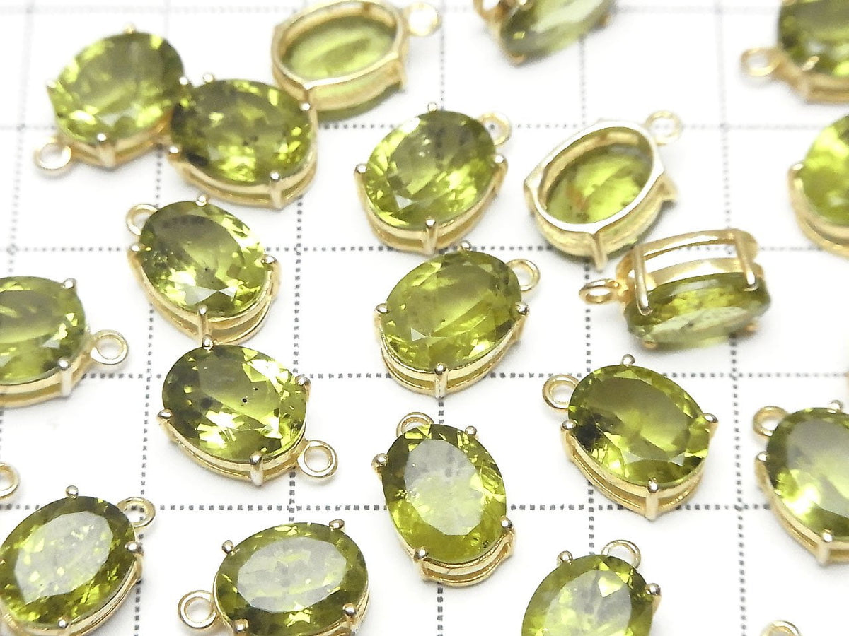 Péridot de haute qualité AAA serti clos ovale facetté 10x8mm 18KGP 1 pièce